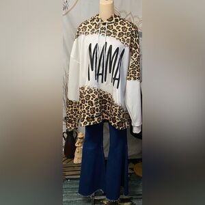 NWOT HOGG “MAMA” Hoodie size XL white and cheetah print